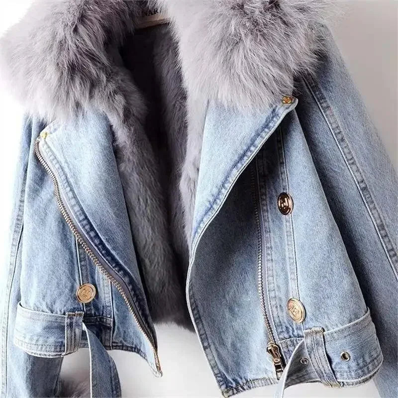Jaqueta jeans de colarinho de pele Monroe