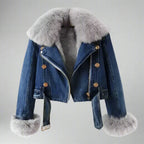 Jaqueta jeans de colarinho de pele Monroe