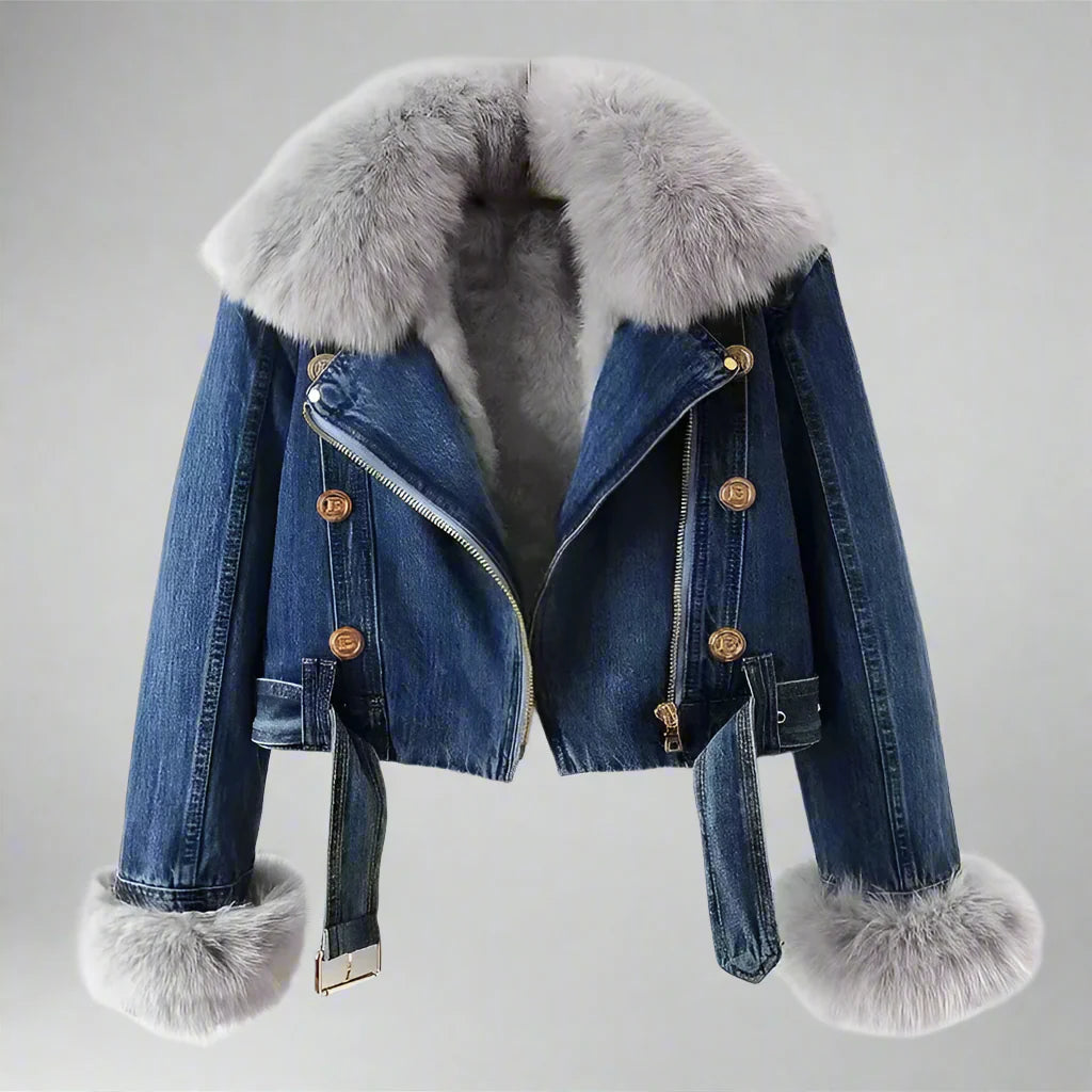Jaqueta jeans de colarinho de pele Monroe