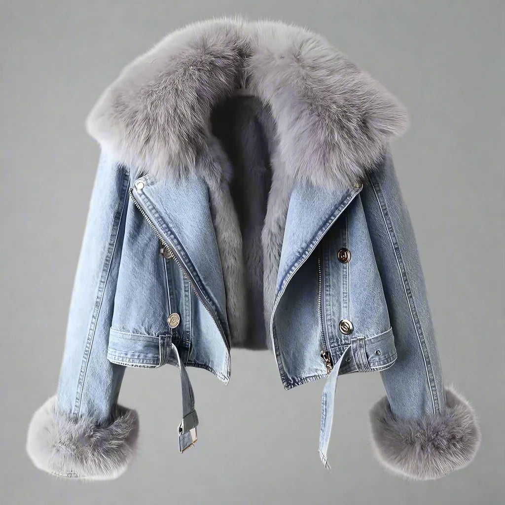 Jaqueta jeans de colarinho de pele Monroe