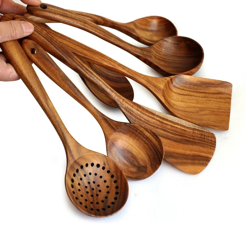Conjunto de cozinha de tea de teca esculpida à mão