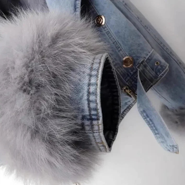 Jaqueta jeans de colarinho de pele Monroe