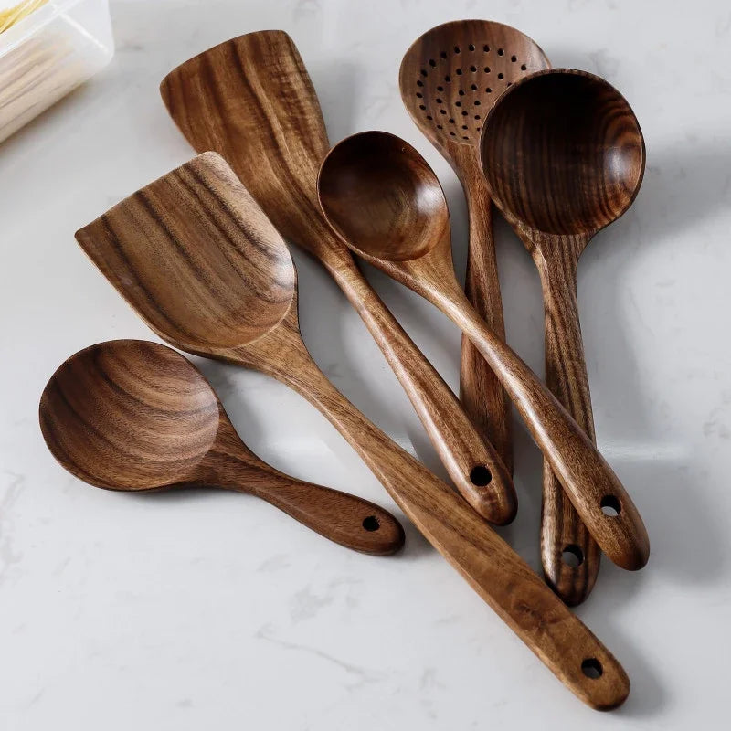 Conjunto de cozinha de tea de teca esculpida à mão