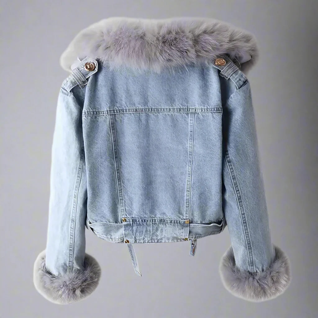 Jaqueta jeans de colarinho de pele Monroe
