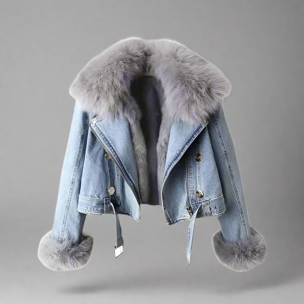 Jaqueta jeans de colarinho de pele Monroe