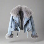 Jaqueta jeans de colarinho de pele Monroe
