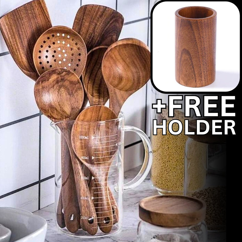 Conjunto de cozinha de tea de teca esculpida à mão
