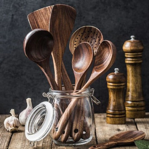 Conjunto de cozinha de tea de teca esculpida à mão