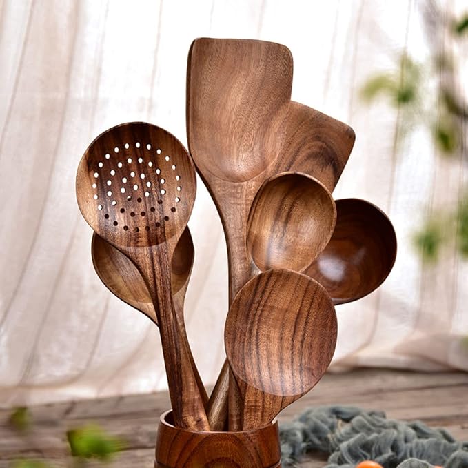Conjunto de cozinha de tea de teca esculpida à mão